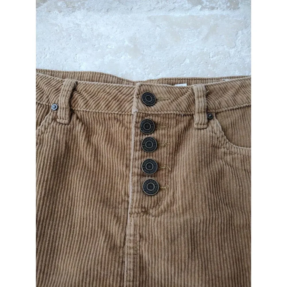INDIGO REIN Mini Skirt Women Junior 11/29 Golden Tan Corduroy Button Fly Cut Off